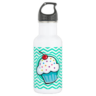 Cute Cupcake; Aqua Green Chevron 532 Ml Water Bottle