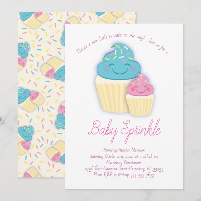 Cute Cupcake Baby Sprinkle Shower Invitation (Front/Back)