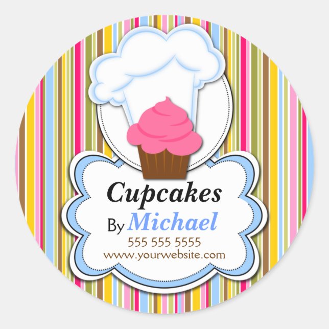 Cute Cupcake & Baker's Hat Bakery Box Seals (Front)
