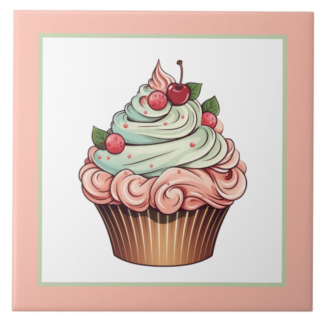 Cute cupcake bakery home business crafting  tile (Front)