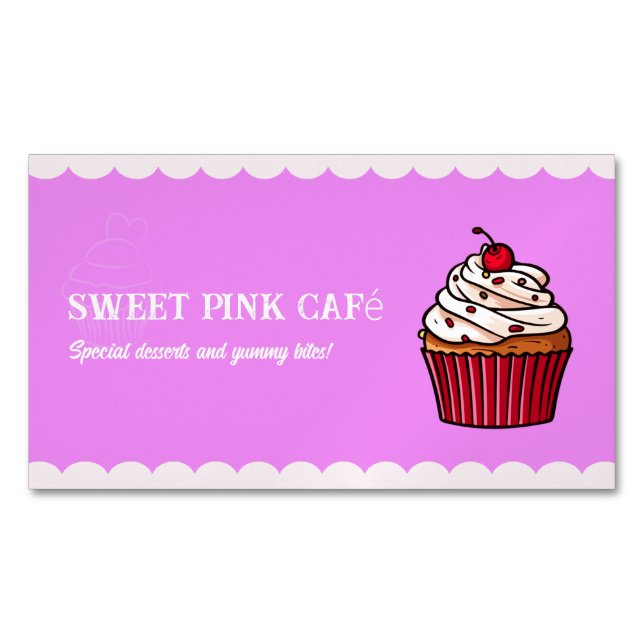 Cute Cupcake Bakery Sweet & Fun Pastry Chef Magnetic Business Card (Front)