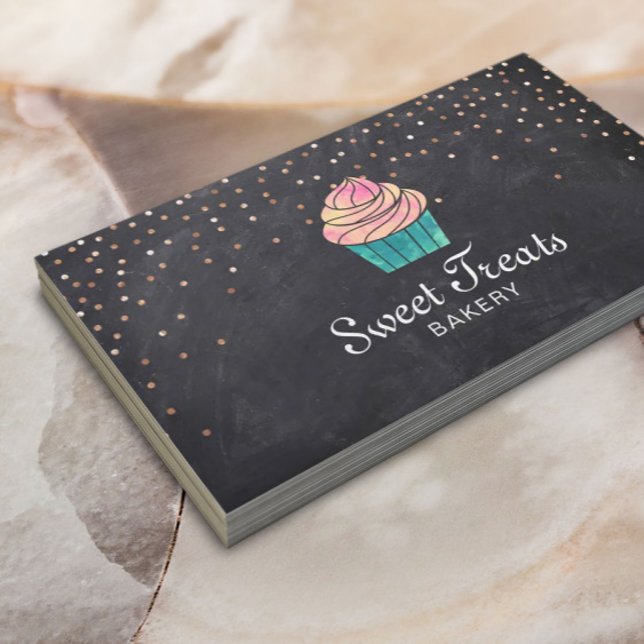 Cute Cupcake Bakery Sweet Treats Chalkboard Business Card (Creator Uploaded)