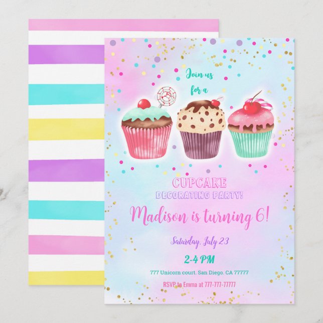 Cute Cupcake Birthday Invitation (Front/Back)