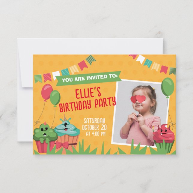 Cute Cupcake Birthday Party Horizontal Banner Invitation (Front)