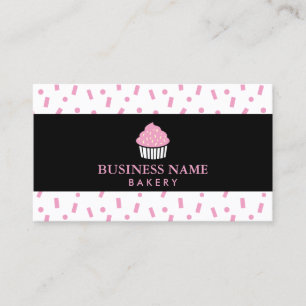 Cute Cupcake Black Striped Sweet Bakery Business Card