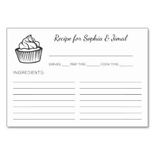 Cute Cupcake Bridal Shower Recipe Cards