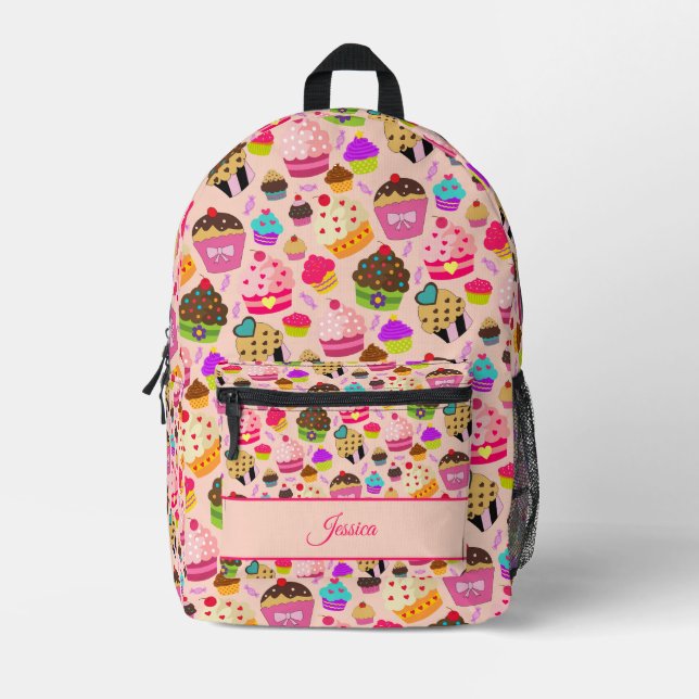 Cute Cupcake Cake Personalised Printed Backpack (Front)