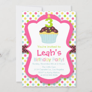 Cute Cupcake Candle Birthday Party Invitation