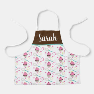 Cute Cupcake Chocolate Pink Whisk Kids Apron