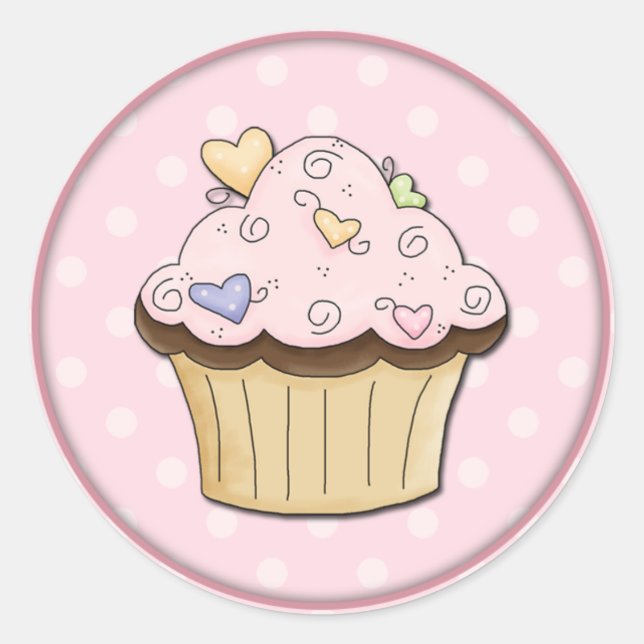 Cute Cupcake Classic Round Sticker (Front)