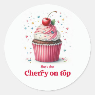 Cute Cupcake Design Cherry On Top Baby Shower Classic Round Sticker