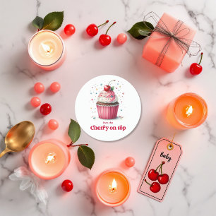 Cute Cupcake Design Cherry On Top Baby Shower Classic Round Sticker