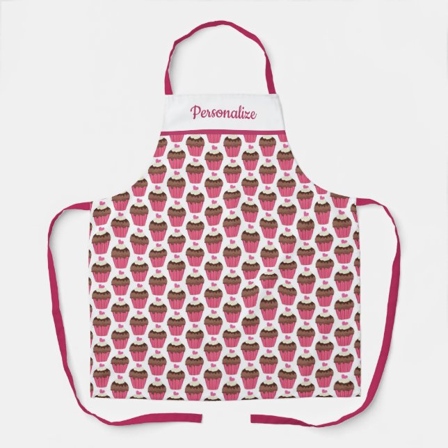 Cute Cupcake Dessert Pattern Women's Cooking Apron (Front)