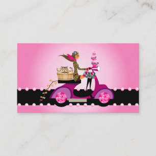 Cute Cupcake & Dogs Zebra Scooter Woman Business Card