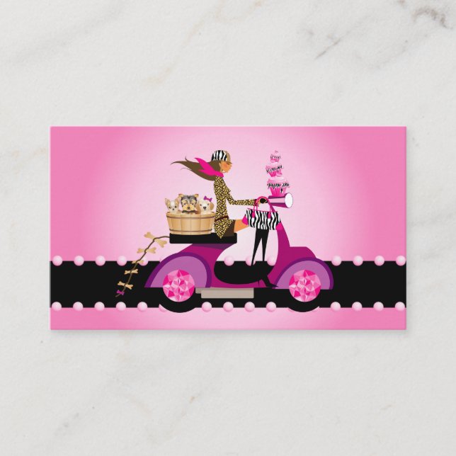 Cute Cupcake & Dogs Zebra Scooter Woman Business Card (Front)