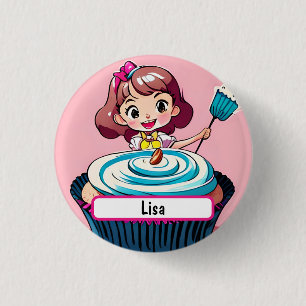 Cute Cupcake Fairy With Customisable Nametag 3 Cm Round Badge