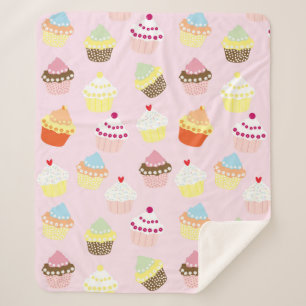 Cute Cupcake Food with Pink background pattern Sherpa Blanket