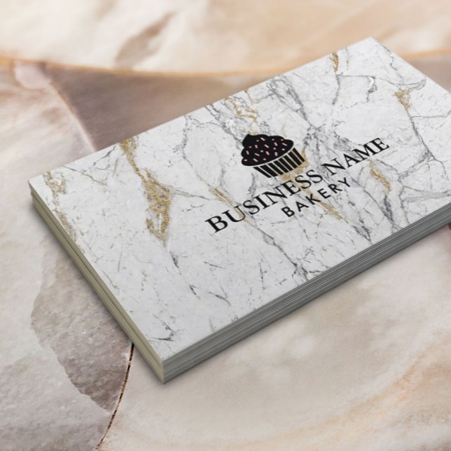 Cute Cupcake Home Bakery Modern Marble Business Card (Creator Uploaded)
