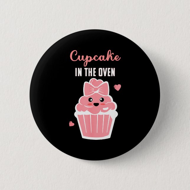 Cute Cupcake In The Oven Gender Reveal Baby Girl  6 Cm Round Badge (Front)