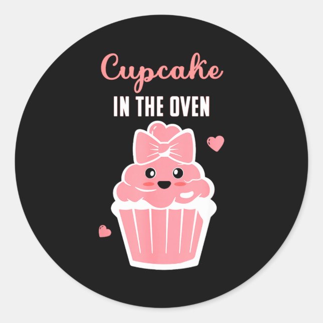 Cute Cupcake In The Oven Gender Reveal Baby Girl  Classic Round Sticker (Front)