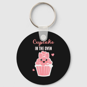 Cute Cupcake In The Oven Gender Reveal Baby Girl Key Ring