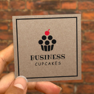 Cute Cupcake Logo Home Bakery Rustic Kraft Square Business Card