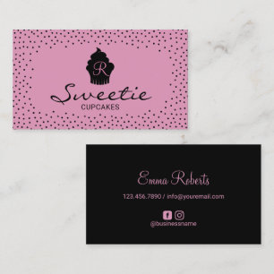 Cute Cupcake Logo Sweet Bakery Black & Pink Business Card