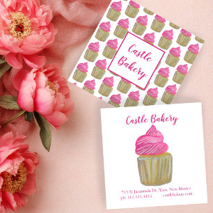 CUTE CUPCAKE Modern Bakery Pastry Chef Cake Pink Square Business Card