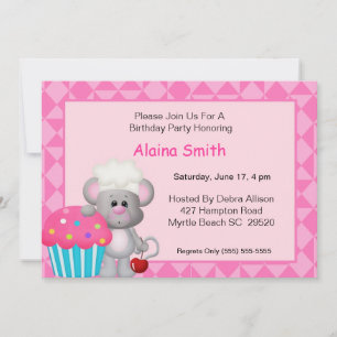 Cute Cupcake Mouse Birthday Invitation