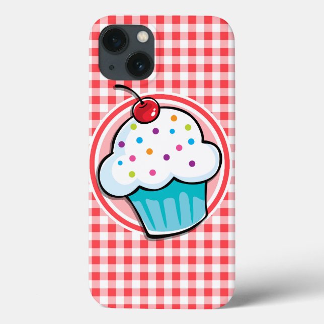 Cute Cupcake on Red and White Gingham Case-Mate iPhone Case (Back)