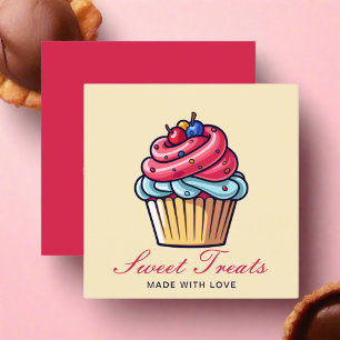 Cute Cupcake Pastry Chef Bakery Dessert Pink  Square Business Card