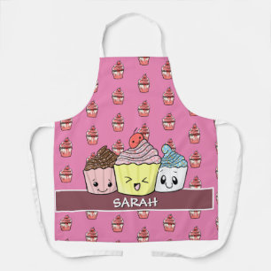 Cute Cupcake Pattern Kawaii Pink Baker Rose Gold Apron