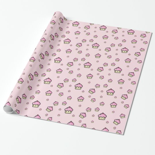 Cute cupcake pattern Pink Glossy Wrapping Paper