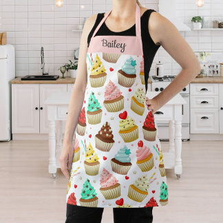 Cute Cupcake Pattern, Sweet Dessert, Custom Text Apron