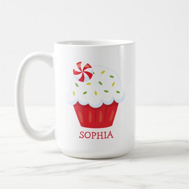 Cute Cupcake Personalised Christmas Mug (Left)