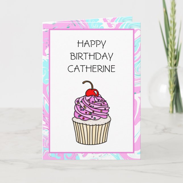 Cute Cupcake Personalized Birthday for Her Card (Front)