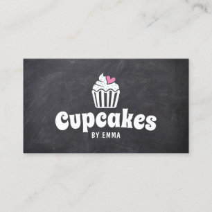 Cute Cupcake Pink Heart Home Bakery Chalkboard Business Card