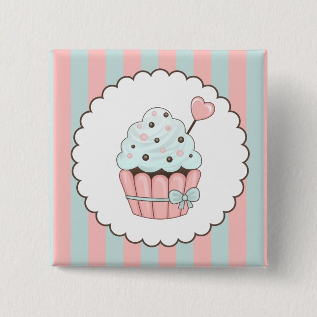 Cute Cupcake Pink & Mint Blue Design 15 Cm Square Badge (Front)