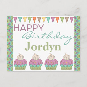 Cute Cupcake Purple Teal Birthday Party Celebrate Invitation Postcard