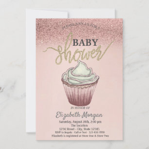 Cute Cupcake Rose Gold Glitter  Invitation
