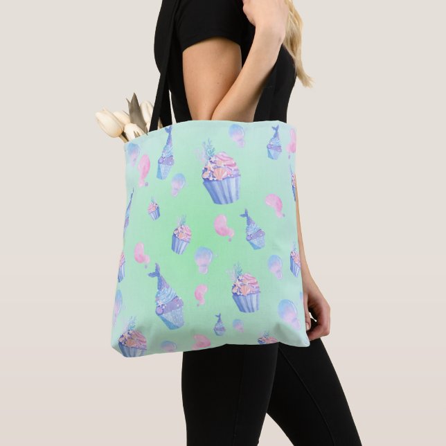 cute cupcake Sweet mermaid Birthday party Girly  Tote Bag (Close Up)