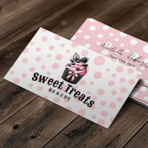 Cute Cupcake Sweet Treats Pink Polka Dots Bakery Business Card