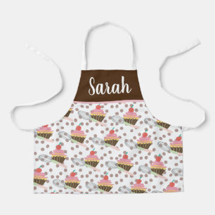 Cute Cupcake Swirls Chocolate Pink Whisk Kids Apron