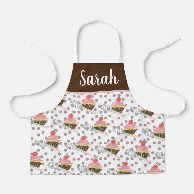 Cute Cupcake Swirls Chocolate Pink Whisk Kids Apron (Front)