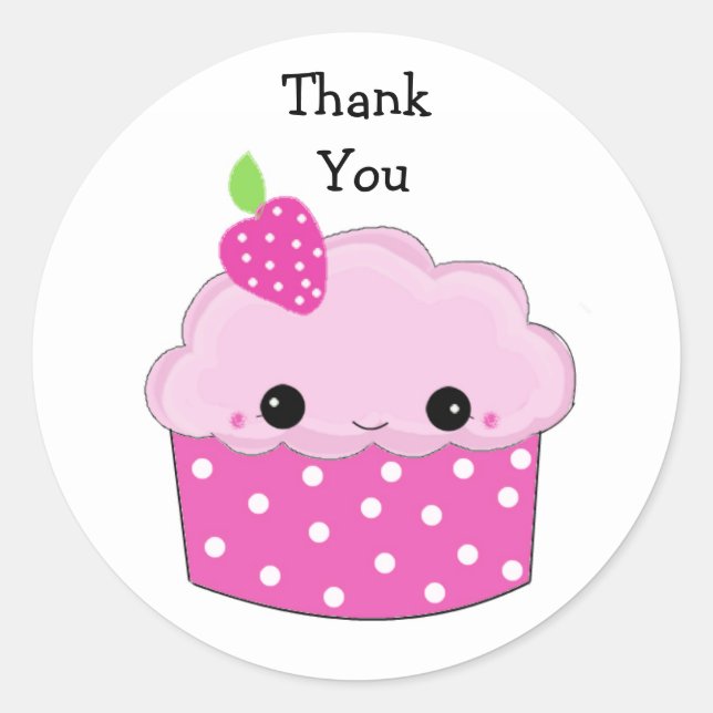 Cute Cupcake Thank You Classic Round Sticker (Front)