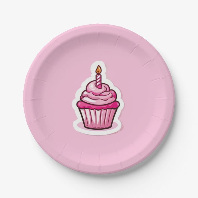 Cute Cupcake Theme Birthday Girl Paper Plates (Front)