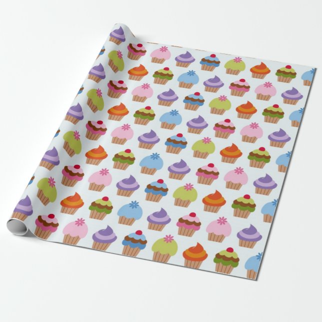 Cute Cupcake Variety Wrapping Paper (Unrolled)