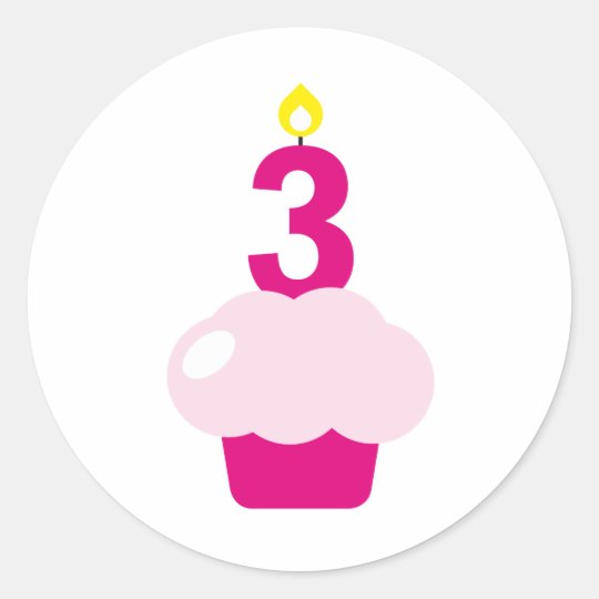 Cute Cupcake with Birthday Candle Classic Round Sticker