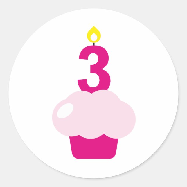 Cute Cupcake with Birthday Candle Classic Round Sticker (Front)