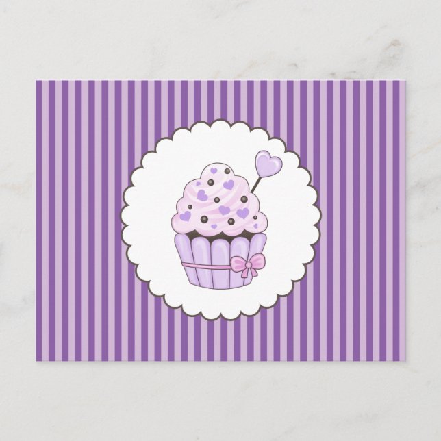 Cute Cupcake With Purple Striped Background Postcard (Front)